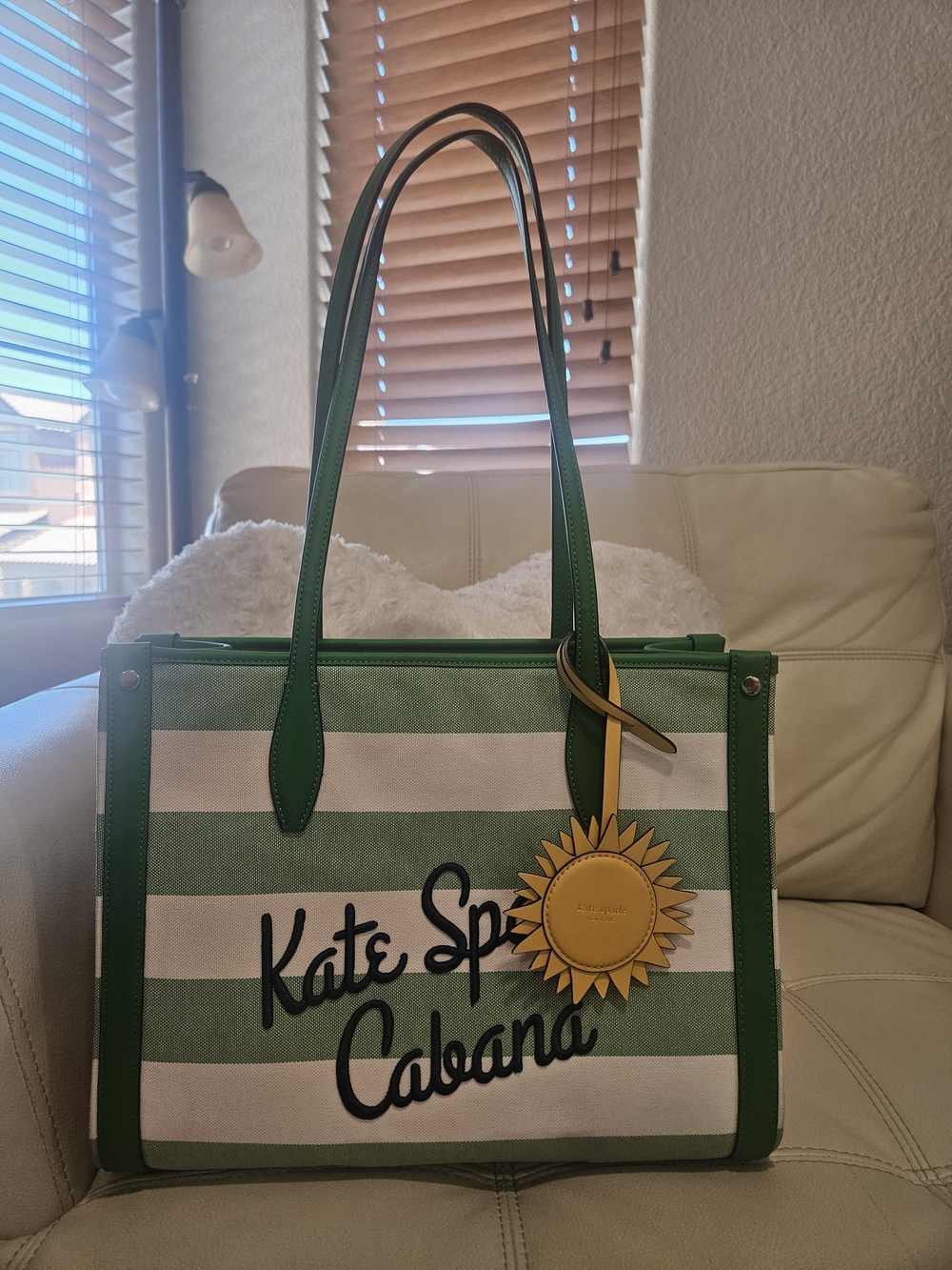 Kate Spade Green & White Striped Cabana Tote with Sun Charm. Smoke/Pet Free Home